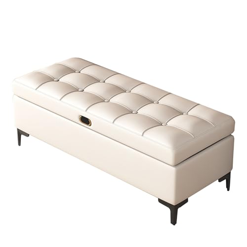 HGFVNFVKHA Banco de Almacenamiento Multifuncional, Banquetas Dormitorio con Tapa Abatible y Asiento Tapizado en Cuero, Ideal como Zapatero y Mueble de Almacenamiento para La Entrada(White,59in/150cm)