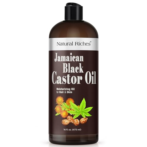 Natural Riches Jamaican Black Castor Oil Pure Organic Cold Pressed for Hair Growth Skin Care for Dry Skin Conditioning Eyebrows Eyelashes Scalp and Nail Moisturizes & Repairs 16fl.oz.