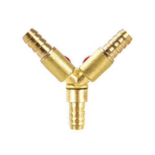 QWORK® 3 Way Hose Connector, Ball Valve Fitting 3 Way Shut Off Union Intersection, Split Brass 3/8" / 10mm Hose Barb for Water, Oil & Gas to Garden Watering, Construction and Industry