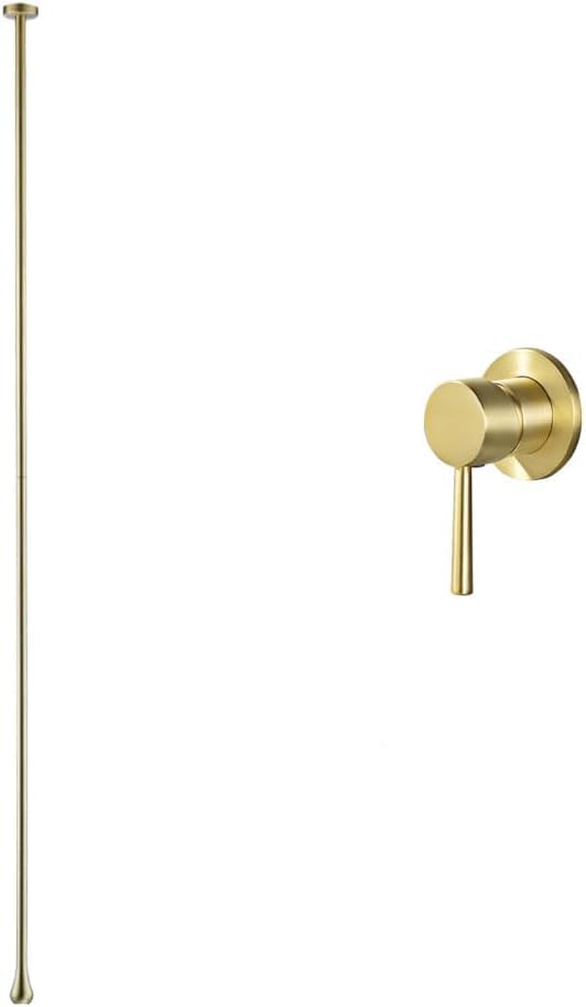 Image of BASSINO Ceiling Mounted Faucet Premium Pedestal Gold Finish 63 Inches Modern Vertical Shower Pipe with Control Valve for Tabletop Basin Bathroom Spa & Designer Bathrooms