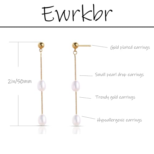 Ewrkbr Pearl Earrings for Women,Dainty 14k Gold Plated Pearl Drop Earrings Cute Gold Pearl Bow Earrings for Women Trendy Gold Pearl Dangle Earrings Charm Gold Jewelry Wedding Earrings for Brides2