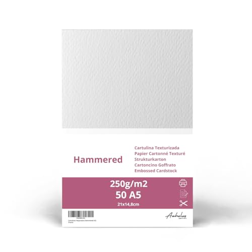50 Cartulinas Verjuradas Hammered, tamaño A5 de 250g/m2 de grosor   Paquete de 50 hojas A5   Para crear Invitaciones de boda, Diplomas, Recordatorios o para Manualidades