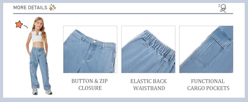 Image of ADBUCKS Stretchable High Rise Cargo Style Wide Leg Jeans for Girls II Girls Jeans
