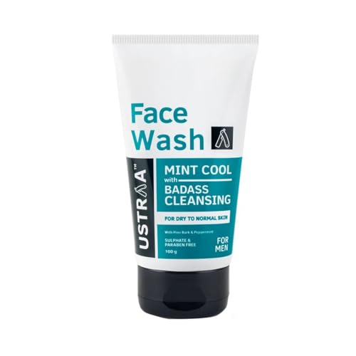 Image of Ustraa Face Wash - Mint Cool - For Dry to Normal Skin - 100g x 2 | Reduces Moisture Loss | Removes Dirt & Dead Skin | with Pine Bark & Peppermint | NO SLS, NO PARABEN (Pack of 2)