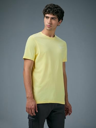 Image of TECHNOSPORT Men's Slim Fit Solid Crew Neck T-Shirt, Cotflex Quick Dry Wrinkle Resistant Polyester Sports Tee for Gym, Running, Training, Sports