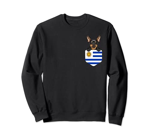 Uruguay Flag Miniature Pinscher Dog In Pocket Sweatshirt, Black