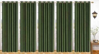 GOOD LUCK TEXTILE Polyester & Polyester Blend Solid Grommet Curtain, 9 X 4 Feet, Darkgreen, Pack of 4