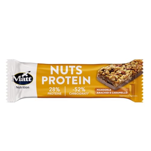 Matt Nutrition, Nuts Protein, Barretta Proteica Gusto Arachidi E Caramello, Barretta Ricca Di Proteine E A Basso Contenuto Di Carboidrati, Snack Con P