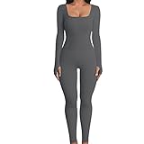 tinetill Body für Damen Yoga Jumpsuit Bodysuit Fitness Overall Stretch Langarm Sportanzug Hosenanzug Trainingsanzug Bodycon Strampler