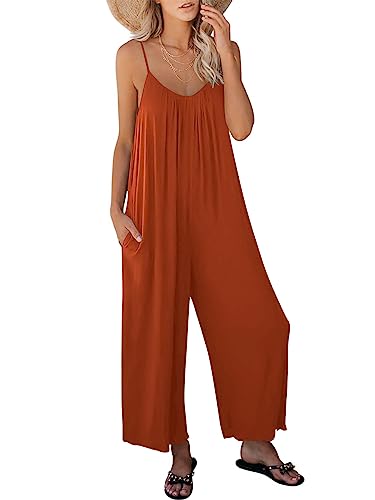 Image of ANRABESS Women Jumpsuits 2026 Casual Sleeveless Spaghetti Strap Boho Wide Leg Rompers Summer Outfits Beach Vacation Clothes