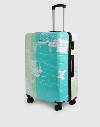 Image of TEAKWOOD LEATHERS Twin Printed Hardside Trolley 360 Degree 8 Roating Wheels, Trolley Bag for Travel (Green, Large)