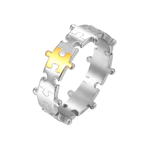 Image of Unisex 2 Colors Jigsaw Puzzle Couple Ring | Stainless Steel, Cool Splicing Shaped, Creative Hip Hop Matching Set, Wedding Band