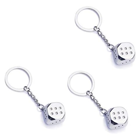 ASSHO 3PCS Mini Creative Keychain Metal Dice Pendant Key Chain Ring Perfect Souvenir Gift Choice, Small, Silver Cover