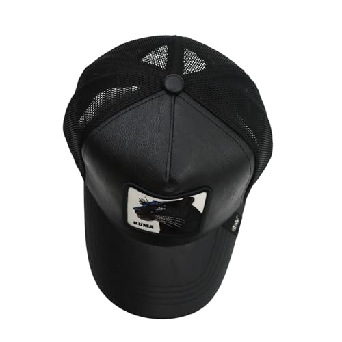 Image of kill off Leather Baseball Cap Panther Patch Cap Trucker for Men Snapback Mesh Animal Patch Hat Men's Black Djustable Baseball Hat Streetwear Fashion Hat