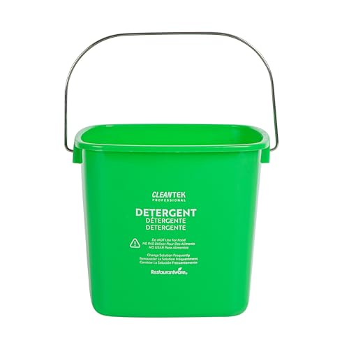 Image of Restaurantware Plastic Bucket with Stainless Steel Handle Pack of 1, 3 Quart Plastic Cleaning Pail, Green Square Design, Measurement Graduations, for Janitorial and Foodservice Use