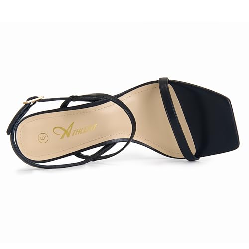 Athlefit Women's Strappy High Heels Square Open Toe Heeled Sandals Ankle Strap Dressy Wedding Party Shoes3