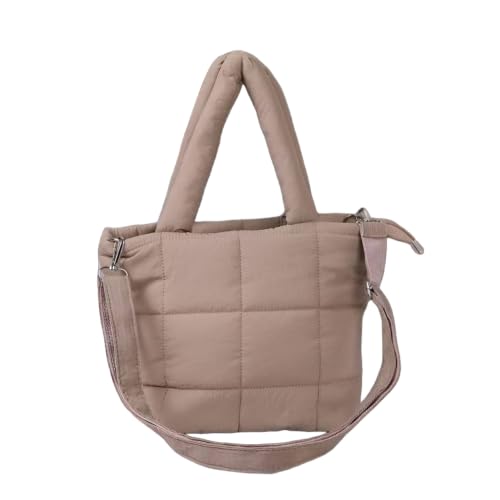 Image of WEMOL Premium Quilted Super Soft Tote Bag for Women (Quilted Tote - Brown) | Lightweight | Adjustable shoulder strap | Multiple inner pockets | Large Capacity Tote Bag