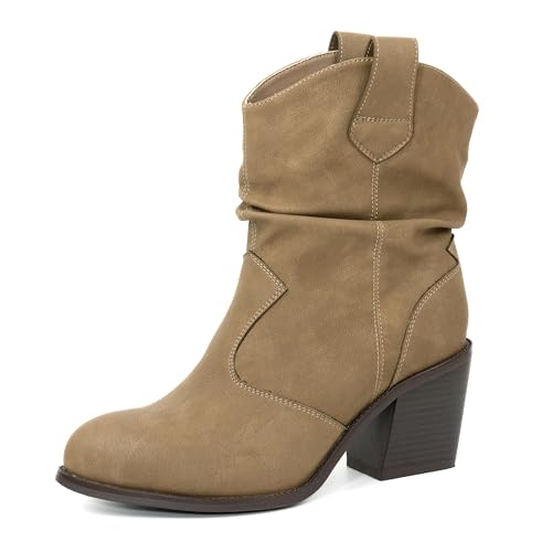 Women's Short Cowboy Boots, Wide-Calf Western Boots with Low Chunky Heel, Ankle Cowgirl Boots Dress Country Concert