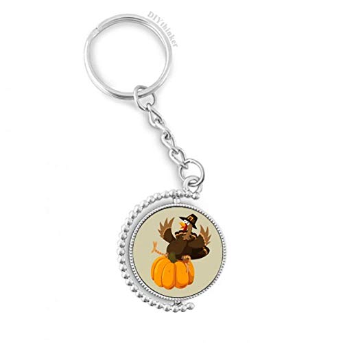 Porte-clés rotatif Thanksgiving Pumpkin multicolore 1,2 x 3,5 pouces solide