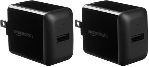 Image of Amazon Basics 12W One-Port USB-A Wall Charger (2.4A), Portable Charging for Multiple Devices, iPhone 15 /14 /13 /12 /11 /X, Samsung, and More, Black (Pack of 2)