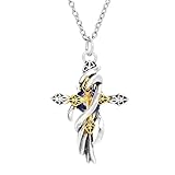 IMINI Collar con colgante de cruz de espina vintage, dije de crucifijo de dos tonos con cristal de circonita cúbica, cadena de acero inoxidable de 60 cm, joyería punk hip hop para hombres y mujeres