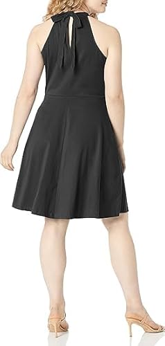 Ouges Women'S 2024 Summer Black Halter Neck Sleeveless Tie Back Swing A-Line Sundress Cocktail Dress thumb #3