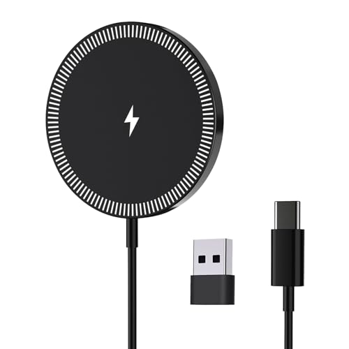 for MagSafe Charger 15W Magnetic Wireless Charging Pad for iPhone 17 16 15 14 13 12 Air Pro Max Plus mini/AirPods 2 3 Pro, Slim Portable Strong Magnet Quick Charger, USB-C/A Ports, Black