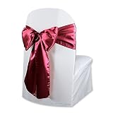 Sparkles Make It Special Leading Linens 50 pcs Satin Chair Cover Bow Sash - Burgundy - Wedding Party