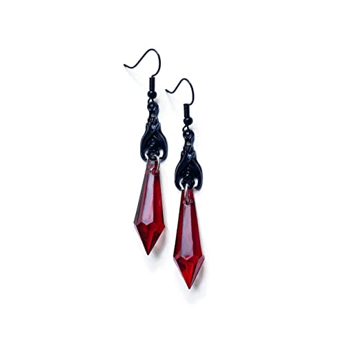 Gothic Dark Bat Dangle Earrings Red Black Crystal Gems Bat Earrings Punk Rock Style Bats Animal Earrings Halloween Costumes Earrings Jewelry for Women (Red)