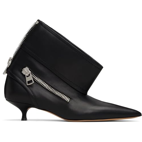 UniqueStride Women Ankle Biker Boots Side Zip Decor Pointed Toe Leather Wide Calf Kitten Heel Short Motorcycle Boots