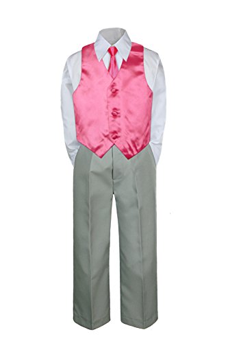 4PC Shirt Gray Pants Vest & Necktie Set Baby Boy Toddler Kid Formal Suit Sm-7