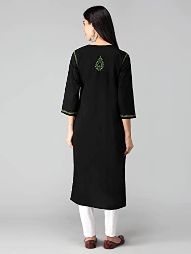 Image of Seva Chikan Hand Embroidered Lucknowi Chikankari Regular Straight Cotton Kurta Kurti for Women SCL4243