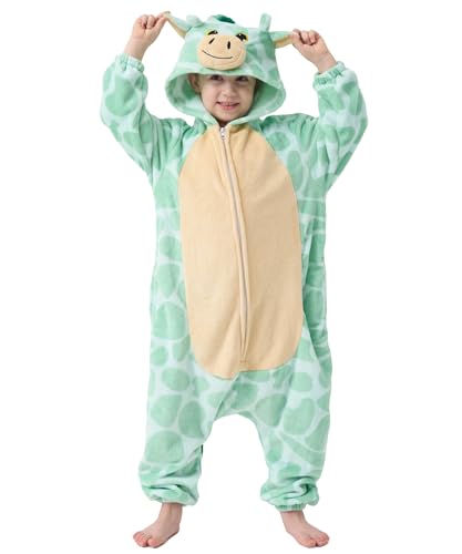 Solvienne Kids Giraffe Animal Onesie Zip Up Flannel One Piece Pajamas with Pockets for Boys and Girls Halloween Costume Cosplay Loungewear