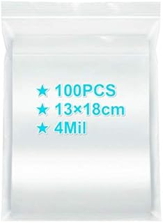 Ziplock Bags 13×18cm, 100PCS, 4 Mil Extra Thick Medium Size Clear Plastic Resealable Bags with Lock Seal Zipper, Storage Pouches Grip Seal Bags for Jewelry Mask Incense Packaging
