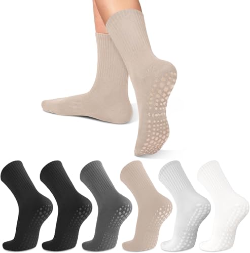 lilisilk 6 Pairs Pilates Socks with Grips for Women-Non-Slip Yoga Socks for Ballet Dance Barefoot Workout Pregnant Crew Socks