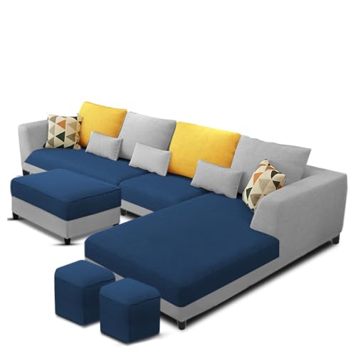 Image of Galib RHS 8 Seater L Shape Sofa Set for Living Room (Blue Grey Fabric) Premium Fabric Sofa