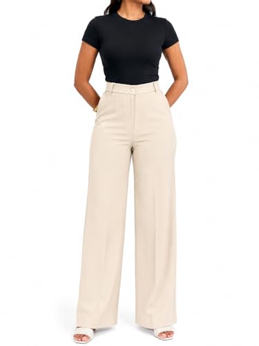 Image of Korean Pants for Woman | High Waist Wide Leg Trouser | Formal Office Casual Wear | Zero See-Through Semi-Stretchable Fabric