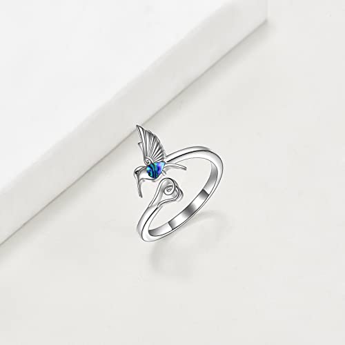 Tiger Rider Hummingbird 925 Sterling Silver Ring For Women, Delicate Small Stacking Ring, Abalone Shell Jewelry Gifts For Mother’s Day #TOP1