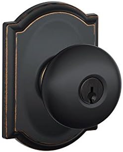 SCHLAGE F51A PLY 716 CAM Plymouth Knob with Camelot Trim Keyed Entry Lock, Aged Bronze
