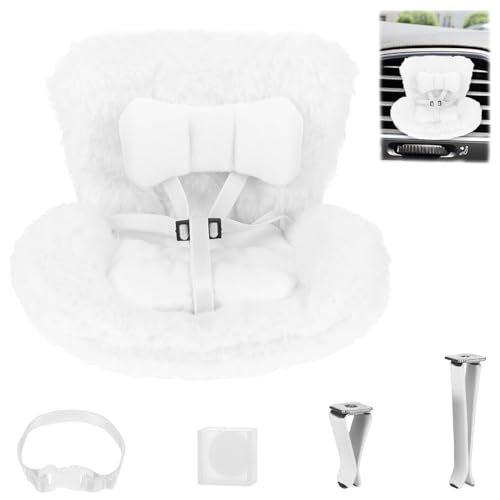 Maahongh Car Seat for 10-17cm Dolls with Soft Furry Cushion Air Vent Clip & Desktop Stand, Cute and Functional Accessories for Doll Collectors and Fans (White)