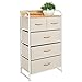 mDesign Tall Dresser Storage Chest - Sturdy Steel Frame, Wood Top & Handles, Easy Pull Fabric Bins - Organizer Unit for Bedroom, Hallway, Entryway, Closet - Textured Print, 5 Drawers - Cream/White