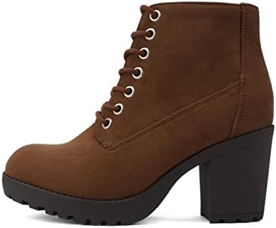 Soda Second Lug Sole Chunky Heel Combat Ankle Bootie Lace up w/Si...