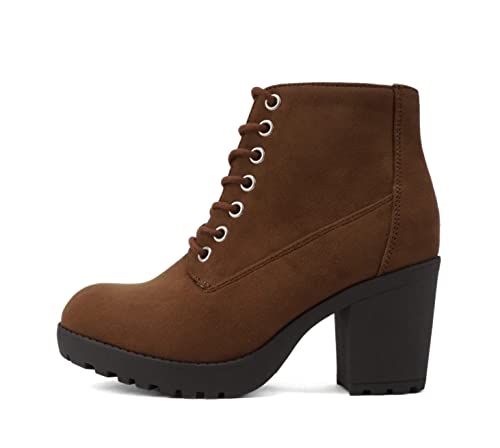 Image of Soda Second Lug Sole Chunky Heel Combat Ankle Bootie Lace up w /Side Zipper