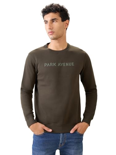 Image of Park Avenue Men Full Sleeve Slim Fit Solid Pattern Cotton Polyester Blend Regular Neck Regular Neck Casual Sweatshirt