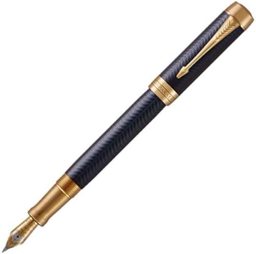 Pluma estilográfica Parker Prestige, cincelada, de rutenio, fina (1931333), Azul (UPrestige Blue Chevron)