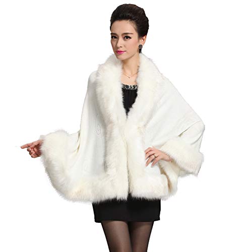 Caracilia Women Bridal Faux Fur Shawl Wraps Cloak Coat Sweater,White,One Size