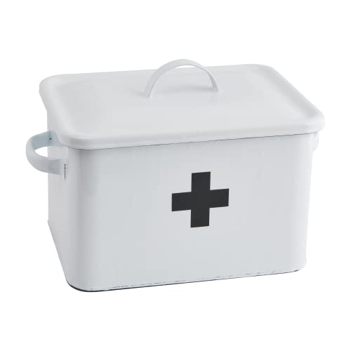 Creative Co-Op Vintage Decorative Enameled First Aid Box With Lid And Swiss Cross, White And Black #TOP5