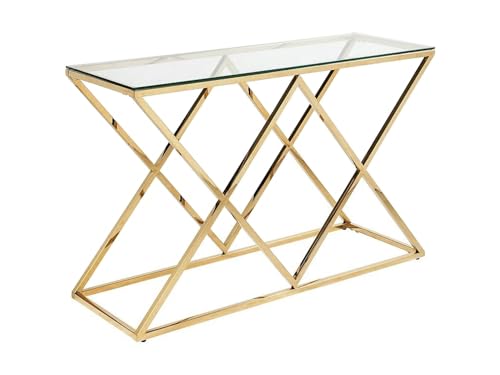 Vente-unique - Console Charlotte - Verre trempé et Acier - Doré