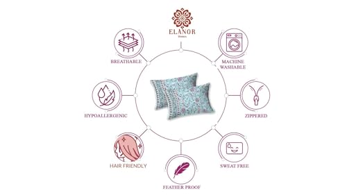Image of ElanorHomes 180 TC Pure Cotton Pillow Covers Set of 2, Bedroom Pillows with Zip Closure, Soft Smooth Cool Breathable Pillowcases for Home (27x18 inch) (Aqua Glow)