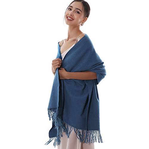 RIIQIICHY Ladies Scarf Pashmina Shawls and Wraps for Wedding Blanket Scarf for Winter Warm, Dark Blue
